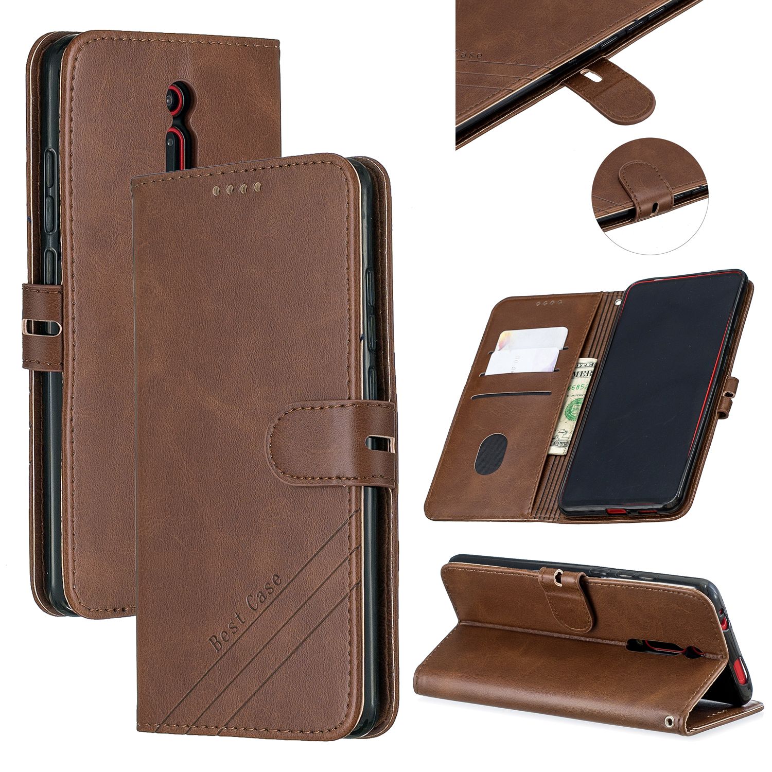 Yfashion For Redmi K20-K20 pro-xiaomi 9T-9T Pro Denim ain Solid Color Front Buckle Bracket Mobile Phone Cover