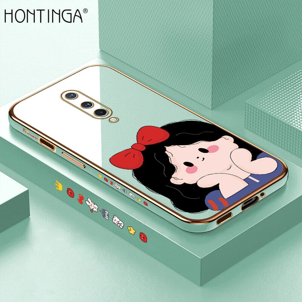 Hontinga for OnePlus 8 Back Cover + Free Lanyard Luxury 6D Plating Cute Bow Girl Side Pattern Case Soft Silicone Square Mobile Cover