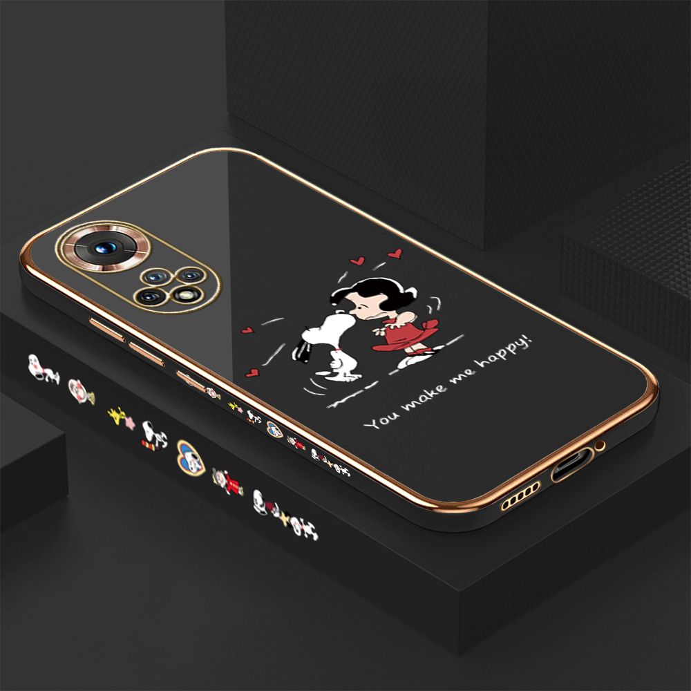 Luxury 6D Plating Case for Honor 50 Happy Cartoon Puppy Side Pattern Back Cover Soft Silicone Square Frame Shiny Bling Phone Cases + Free Lanyard