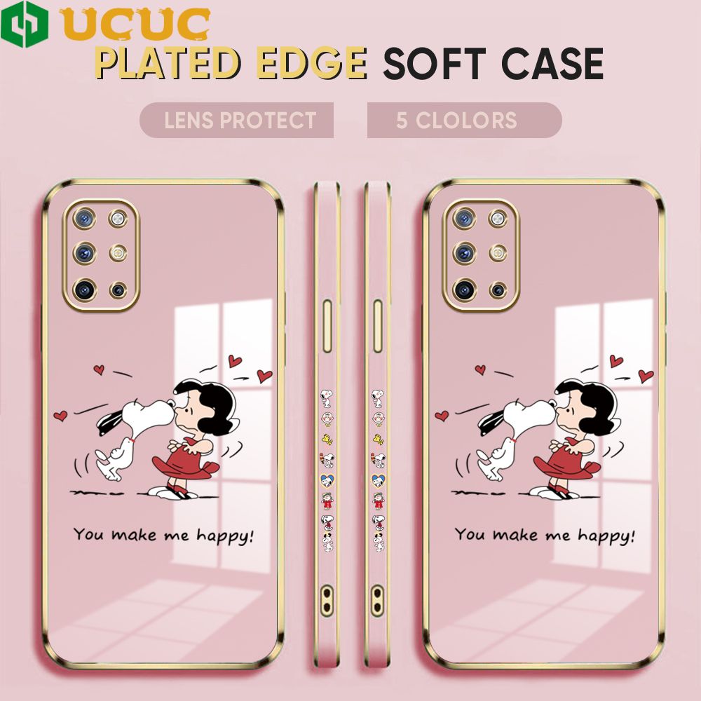 UCUC for OnePlus 8T Back Cover + Free Lanyard Happy Puppy Luxury 6D Plating Case Side Pattern Soft Silicone Square Phone Cases