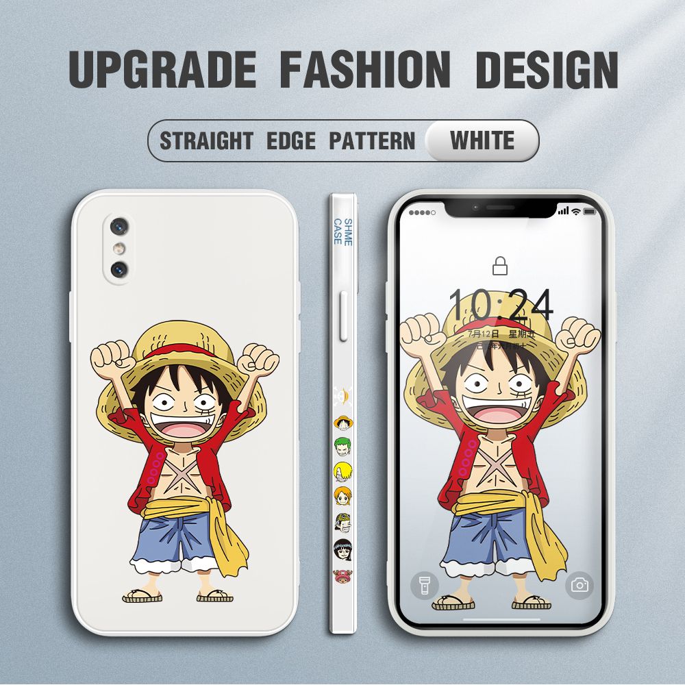 Jizetin for Xiaomi Mi 8 Pro Case Anime One-Piece Monkey D. Luffy Anime Side Design Phone Case Square Edge Pattern Liquid Silicone Cases Full Cover Camera Shockproof Protective Case