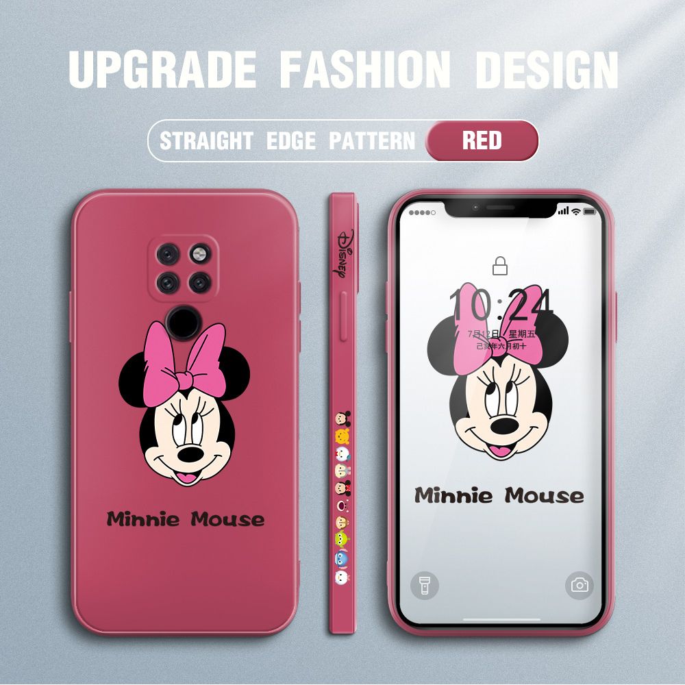 Jizetin for Huawei Mate 20 Case Minnie Mickey Mouse Design Side Design Phone Case Square Edge Pattern Liquid Silicone Cases Full Cover Camera Shockproof Protective Case