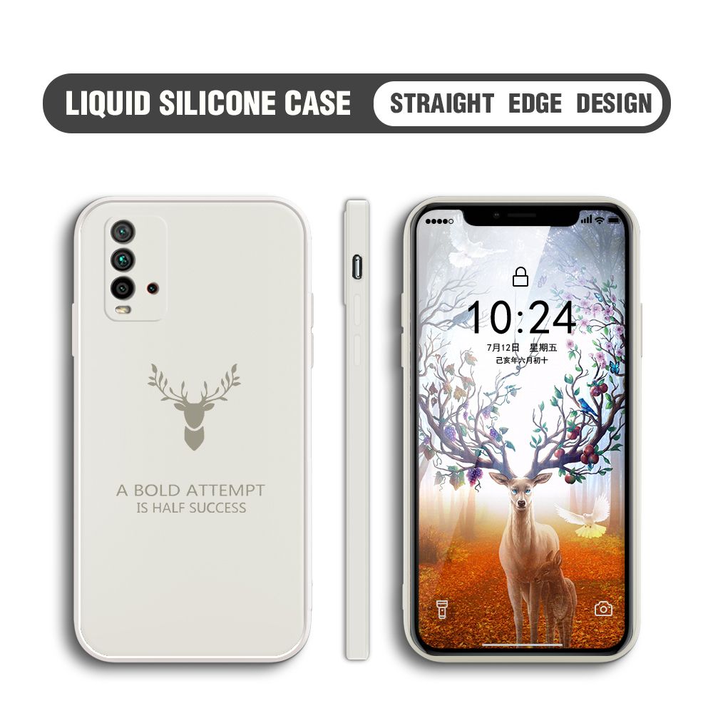 BILI for Redmi 9T Back Cover Simple Antlers Ultra Thin Soft Luxury Square Multicolor Liquid Silicone Phone Case