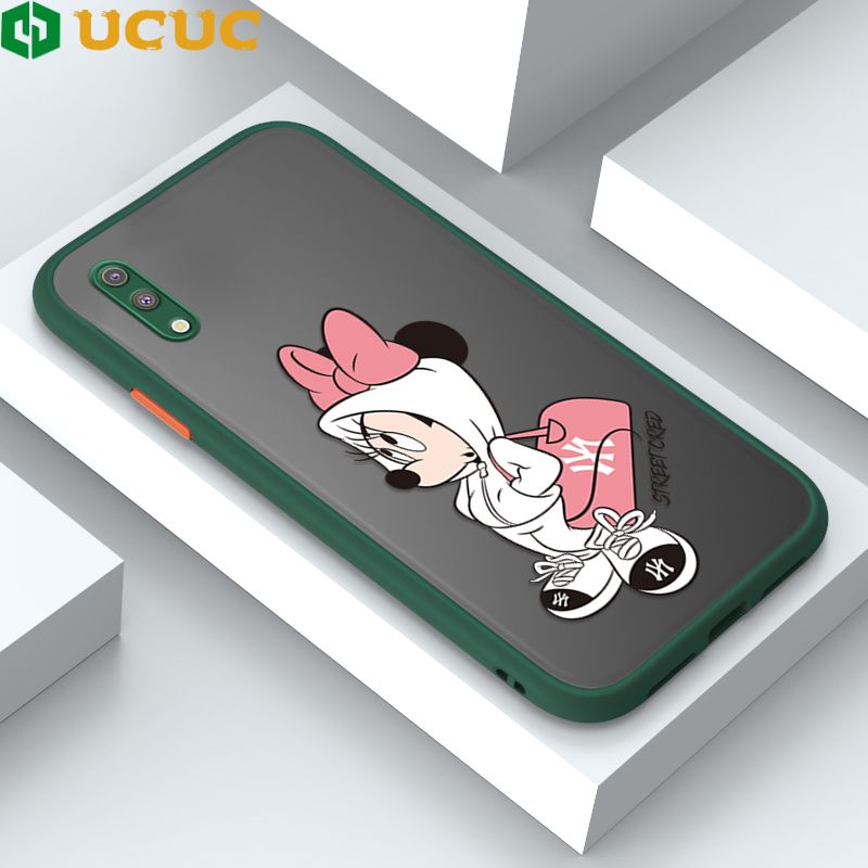 UCUC for Samsung Galaxy M10 Back Cover Satchel Minnie Frosted Transparent Hard Phone Case Thin Shockproof Full Cover Camera Protect Case