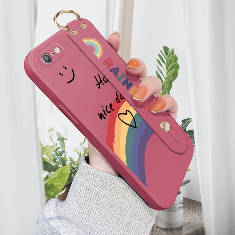 Jizetin for iPhone 6S Plus / iPhone 6 Plus Wrist Strap Case INS Style Smile Rainbow Cover Ultra Thin Anti Fall Liquid Silicone Phone Case