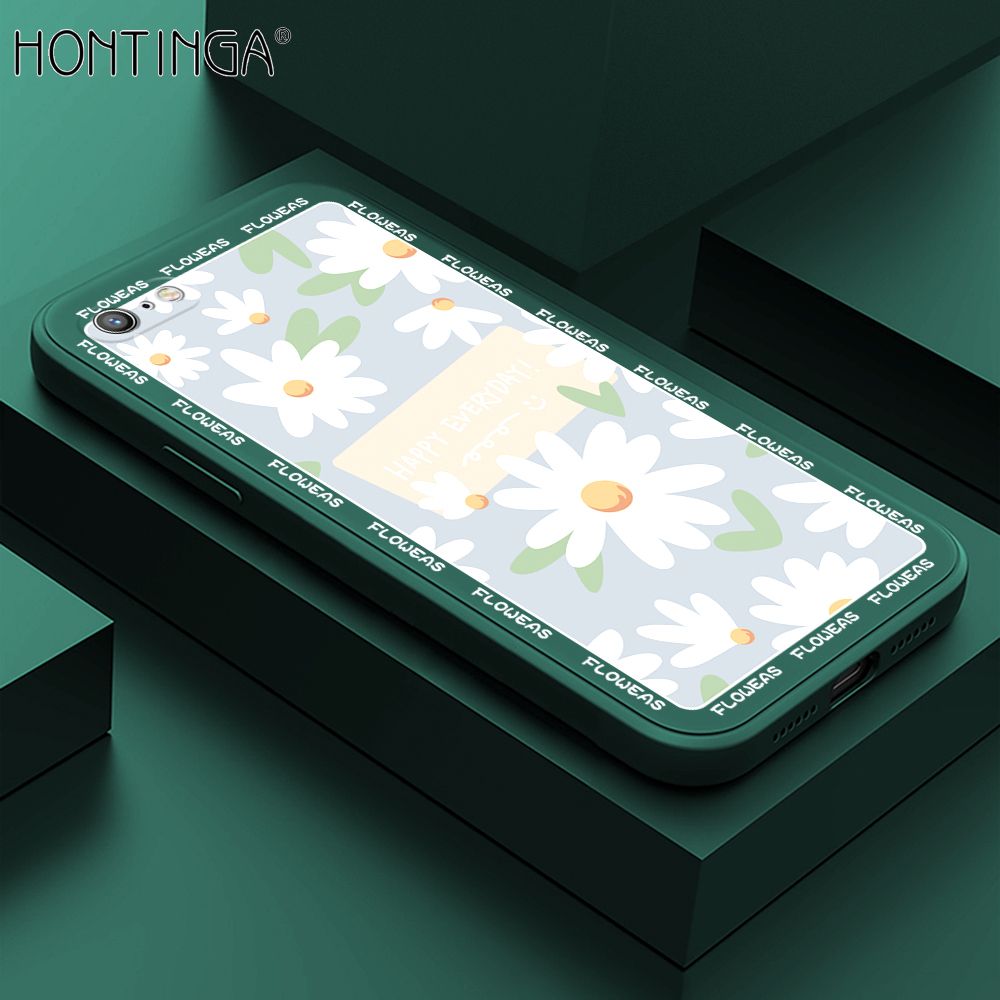 Hontinga for iPhone 6 6S Case Beautiful Daisy Flower Phone Case Phone Case Soft Square Edge Silicone Cases Full Lens Cover Shockproof Protection Cover