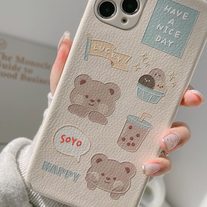 Leather Pattern Cute Lucky Bear Pattern Soft Cover