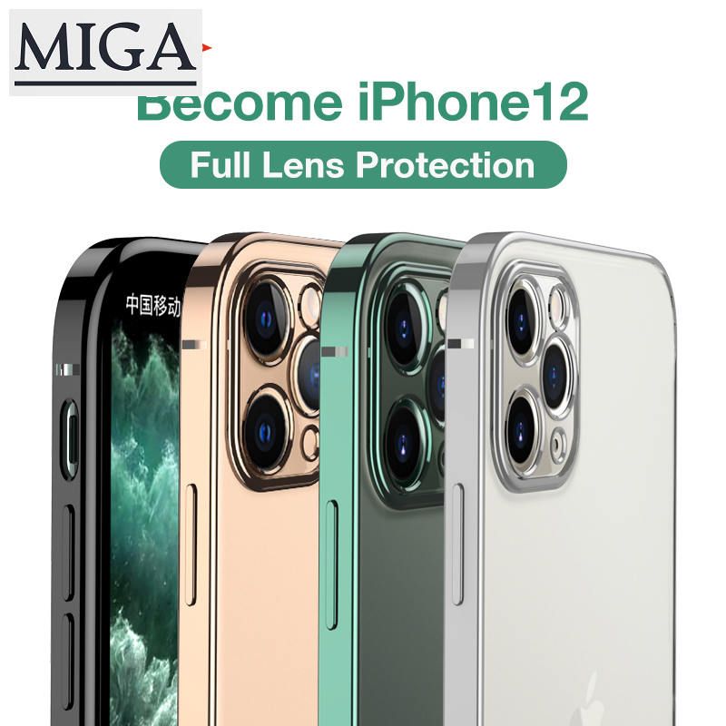 Classic Straight Edge Phone Case For iPhone 11 12 Pro Max Mini XR X Xs Max Soft TPU Clear Cover For iPhone 7 8 Plus SE 2020 Plating Full Lens Protective Casing