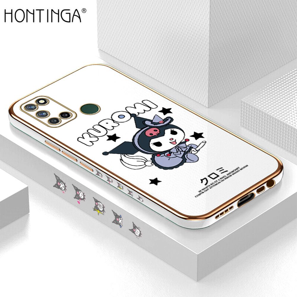 Hontinga for Realme 7I C17 Case Luxury 6D Plating Cartoon Little Witch Side Pattern Soft Back Cover Silicone Square Phone Cases