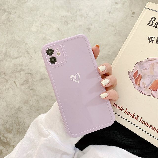 Love Heart Camera Protection Phone Case For iPhone 11 12 13 Pro SE 2020 7 8 Plus X XR XS Max Candy Color Glossy Soft TPUCover