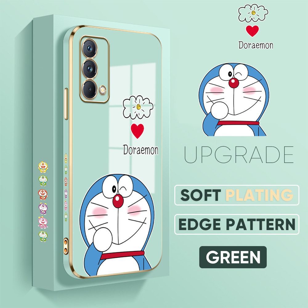 UCUC for Realme GT Master / Realme GT Master Edition Back Cover + Free Lanyard Sneak Doraemon Luxury 6D Plating Case Side Pattern Soft Silicone Square Phone Cases