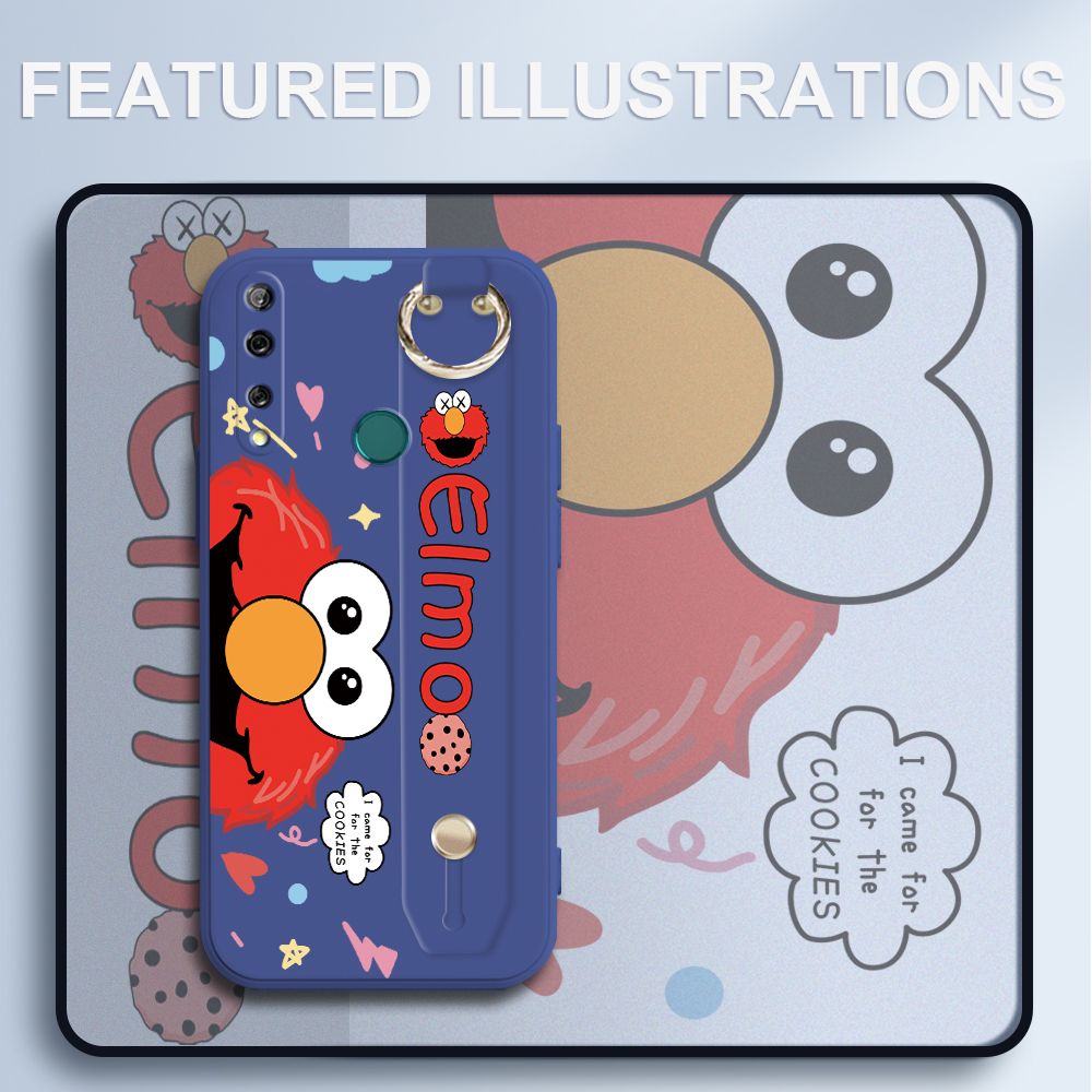 UCUC for Huawei Y9 Prime 2019 Wrist Strap Case Creative Cartoon Red Haired Monster Cover Ultra Thin Anti Fall Liquid Silicone Phone Case