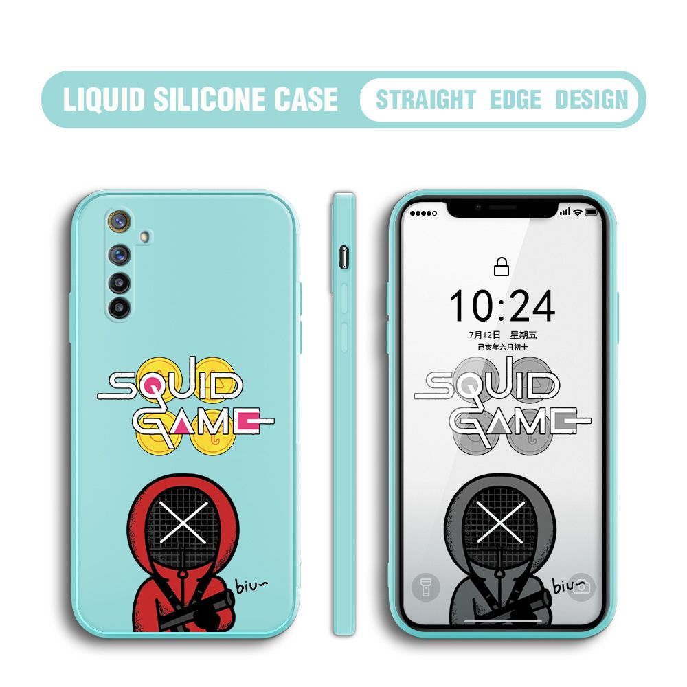 Jizetin for Realme 6 Case Fashion Cartoon Judge Role Phone Cover Square Liquid Silicone Trend Phone Case