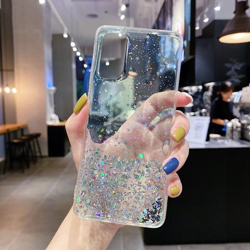 Glitter Stars Phone Case For Samsung A72 A52 A32 A02S A12 A42 5G Cute Gradient Clear Cover For Galaxy M31S M51 A71 A51 A21S A31