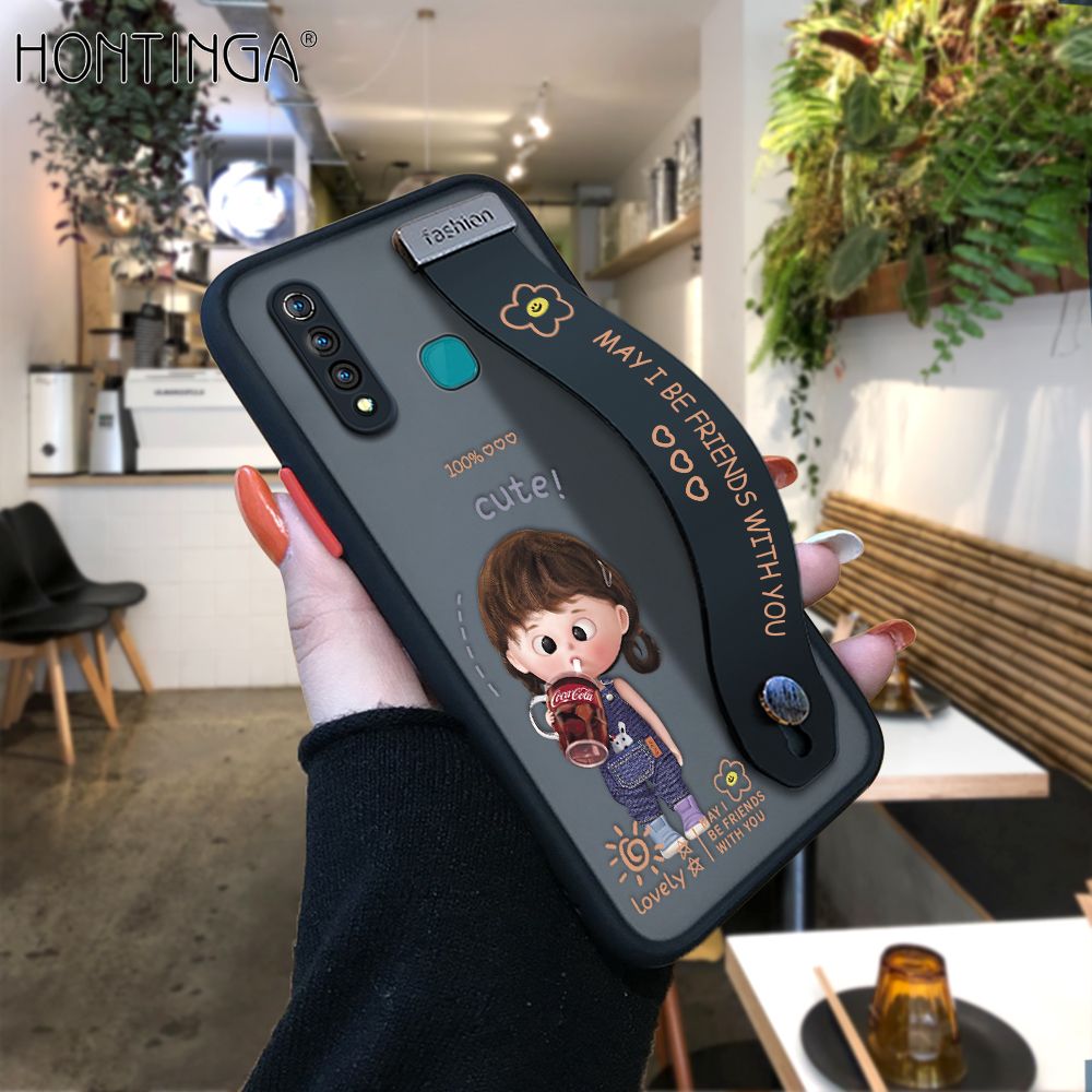 Hontinga for Vivo Z1 Pro Back Cover With Wristband Cola Girl Phone Casee Full Lens Protection Thin Frosted Cases