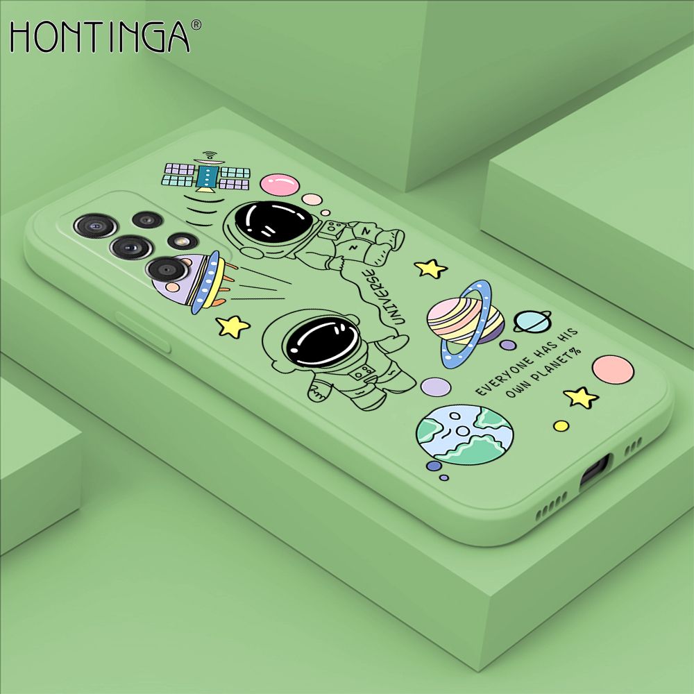 Hontinga for Samsung Galaxy A52 4G / 5G / A52S 5G Case Fashion Earth Planet Astronaut Phone Case Soft Square Edge Silicone Cases Full Lens Cover Shockproof Protection Cover