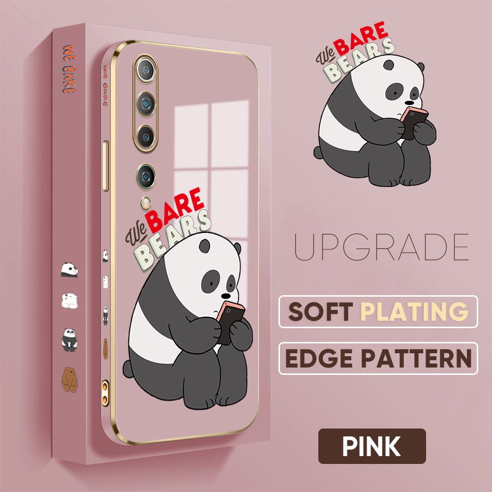 TA for Xiaomi MI 10 Back Cover + Free Lanyard Panda Reading Luxury 6D Plating Case Side Pattern Soft Silicone Square Phone Cases