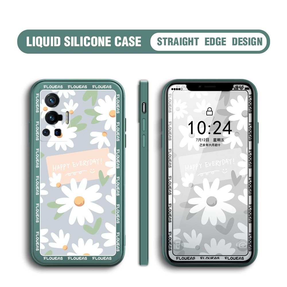 BILI for Vivo X70 Pro 5G Back Cover White Daisy Multicolor Liquid Silicone Phone Case Soft Square Lens Protection Phone Cases
