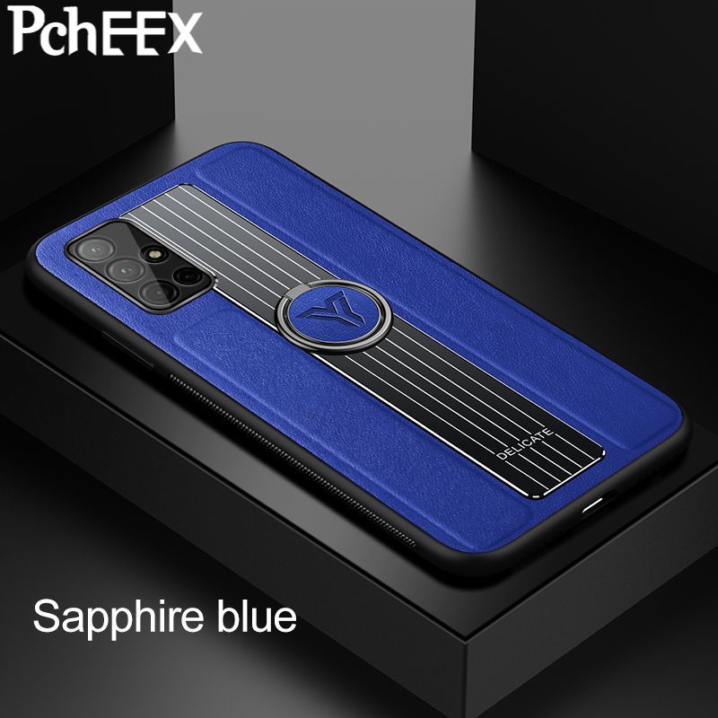 For Huawei Honor 30s Phone Case, Ring Car Mount Drop Resistant Luxury Metal High Gloss Leather Cover