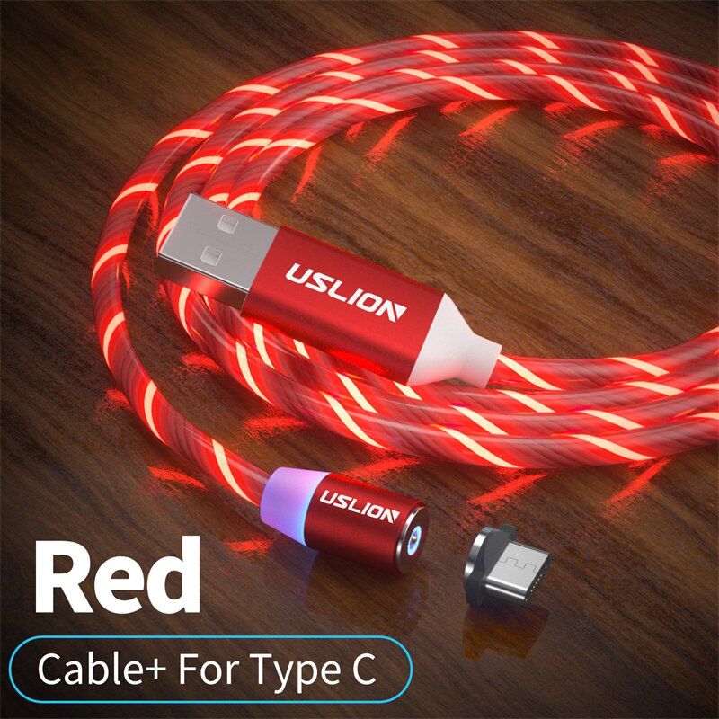 USLION LED Lighting Magnetic USB Cable For iPhone Charger Cable Type C Micro USB Magnetic Charging For iPhone 12 11 pro Huawei