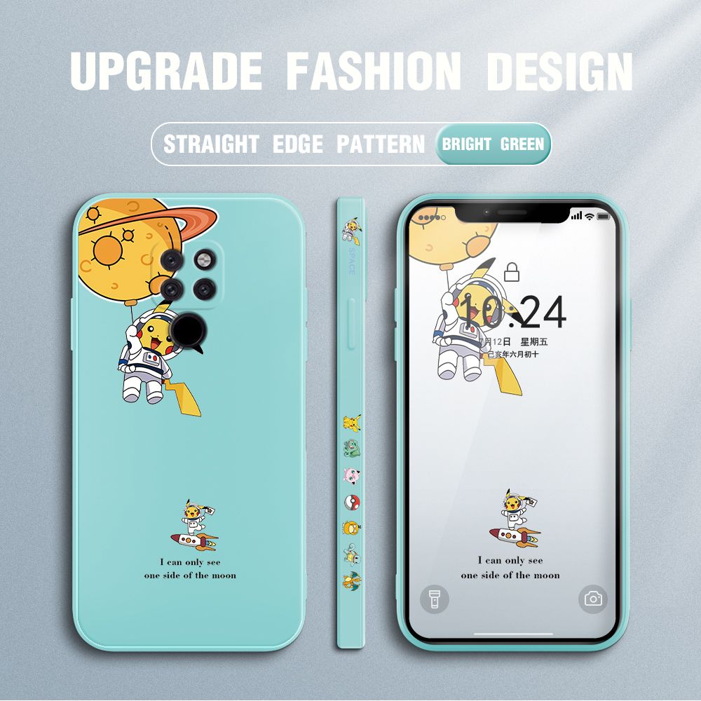 Jizetin for Huawei Mate 20 Case Side Design Phone Cover Cute Astronaut Pikachu Cover Square Edge Pattern Liquid Silicone Trend Case