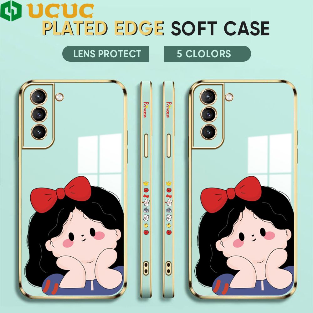 UCUC for Samsung Galaxy S21 Plus 5G Back Cover + Free Lanyard Cute Gir Luxury 6D Plating Case Side Pattern Soft Silicone Square Phone Cases