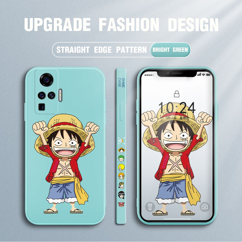 Jizetin for Vivo X50 Pro 5G Case Anime One-Piece Monkey D. Luffy Anime Side Design Phone Case Square Edge Pattern Liquid Silicone Cases Full Cover Camera Shockproof Protective Case