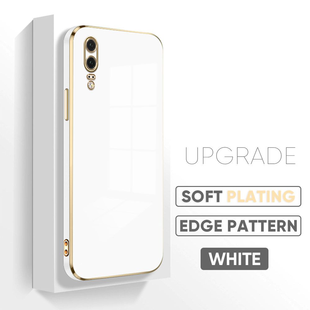 Jizetin (Free Lanyard) Huawei P20 Luxury 6D Plating Soft Casing Silicone Square Frame Phone Case Shiny Bling Back Cover
