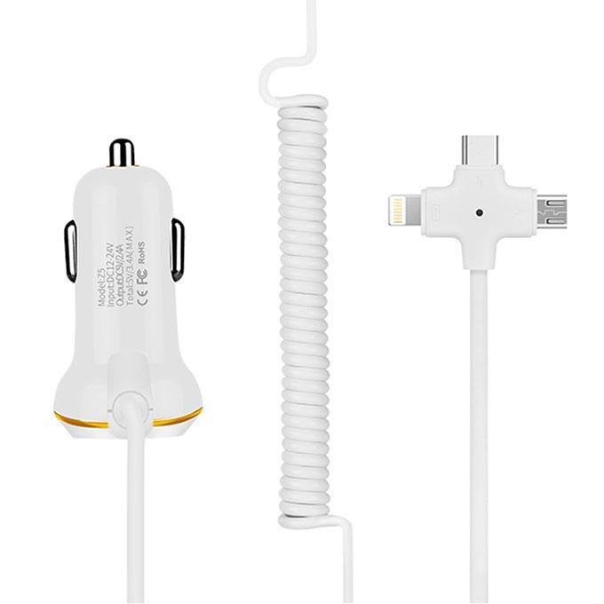 hoco Z5 Car Charger With 3 In 1 Cable - White