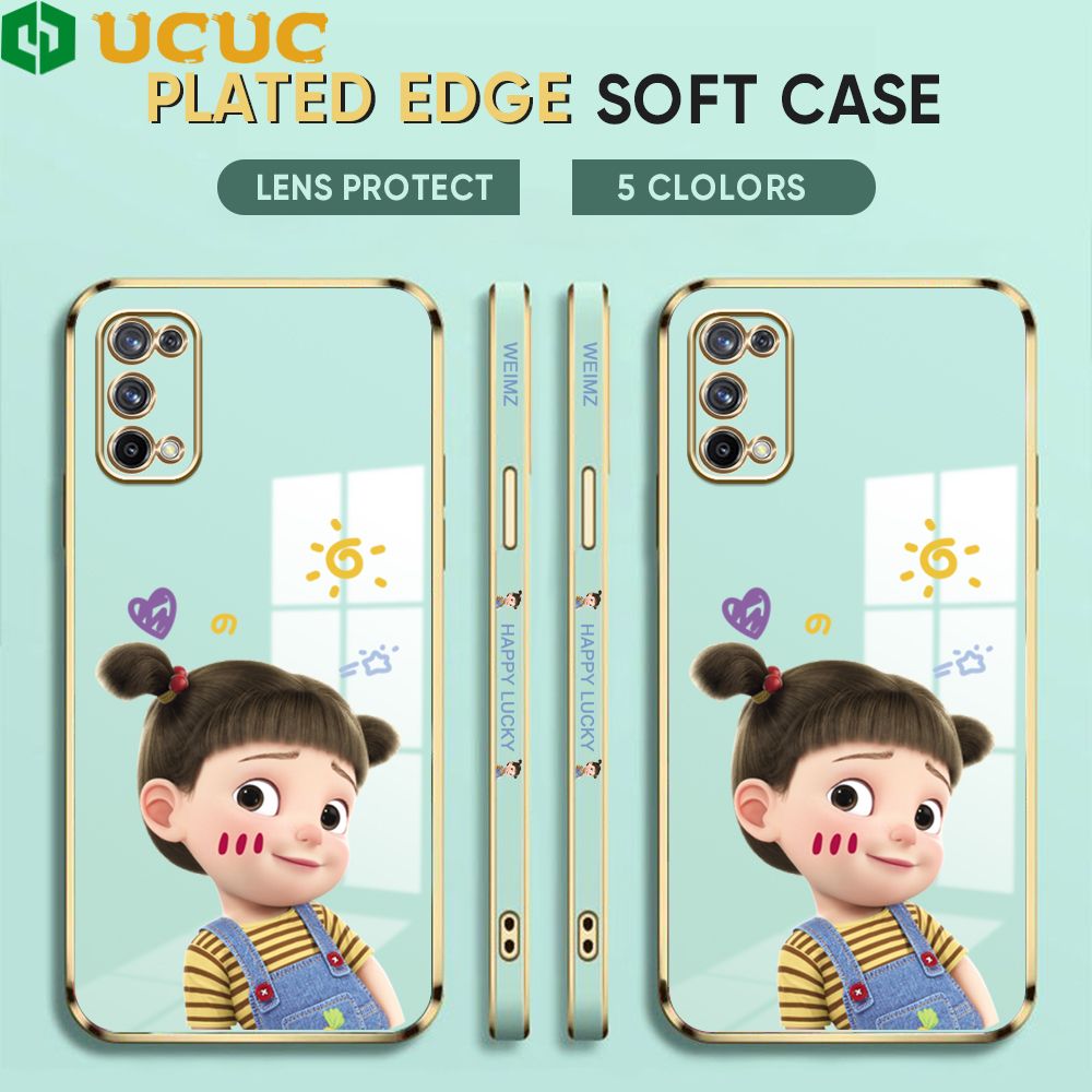 UCUC for Realme X7 Back Cover + Free Lanyard Lovely Girl Luxury 6D Plating Case Side Pattern Soft Silicone Square Phone Cases