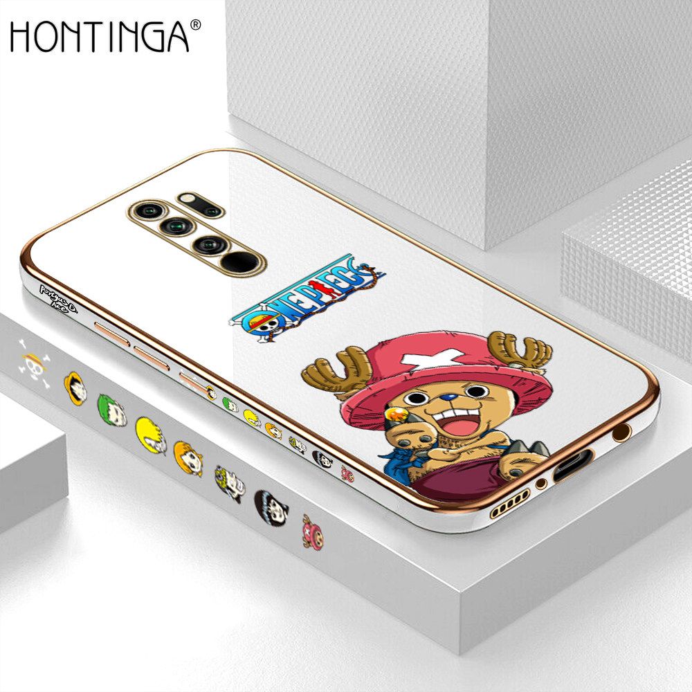 Hontinga for Redmi Note 8 Pro Back Cover + Free Lanyard Luxury 6D Plating Cute Cartoon Choba Side Pattern Case Soft Silicone Square Mobile Cover