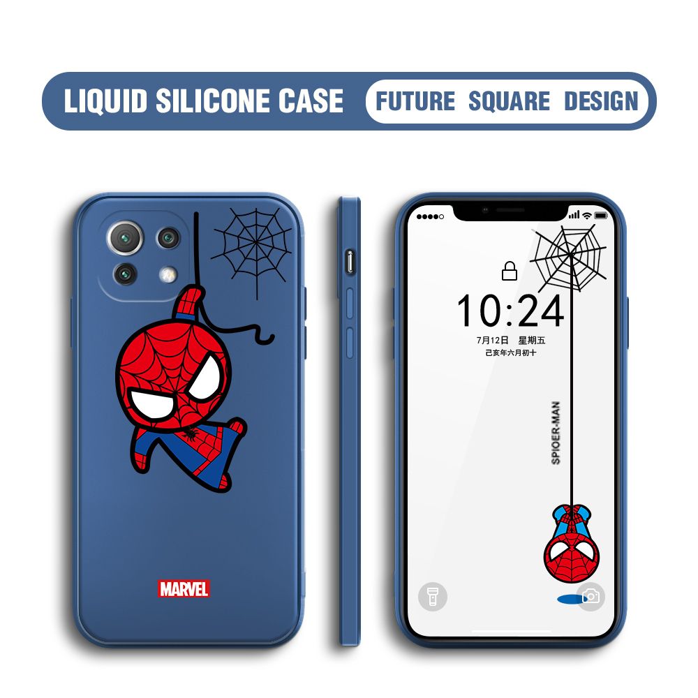 BILI for Xiaomi 11 Lite / 11 Lite 5G / 11 Lite 5G NE Back Cover Little Spiderman Multicolor Liquid Silicone Phone Case Soft Square Lens Protection Phone Cases