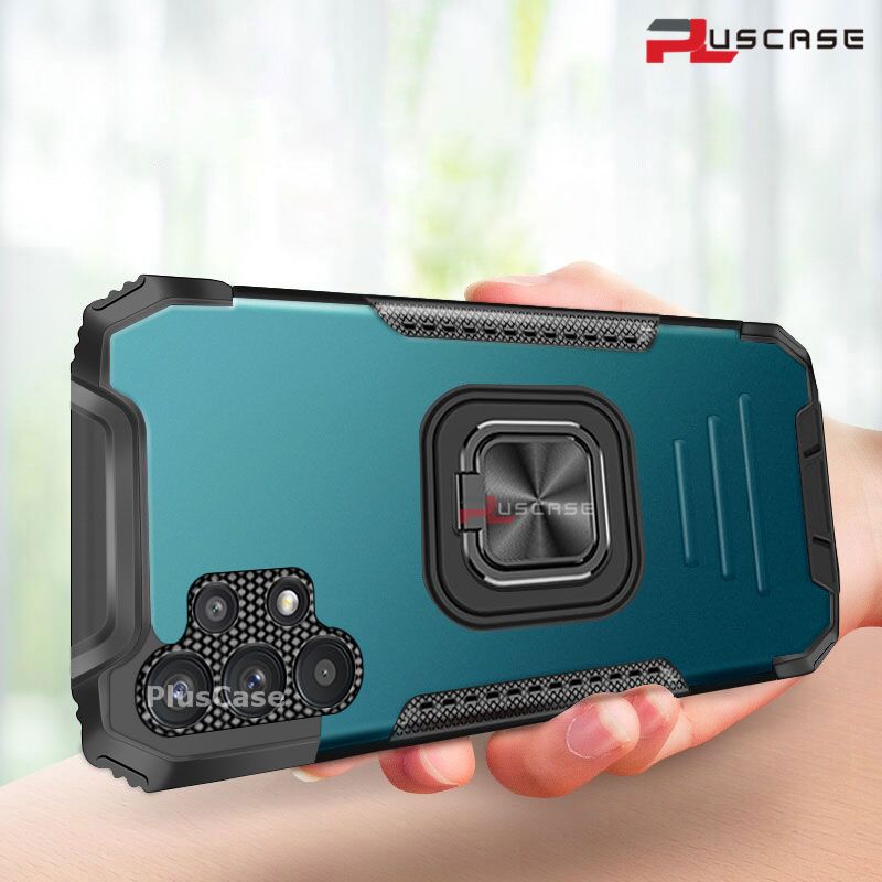 PlusCase for Samsung Galaxy A32 4G Stand Metal Ring Hard Kickstand Phone Case Camera Lens Protection Cover