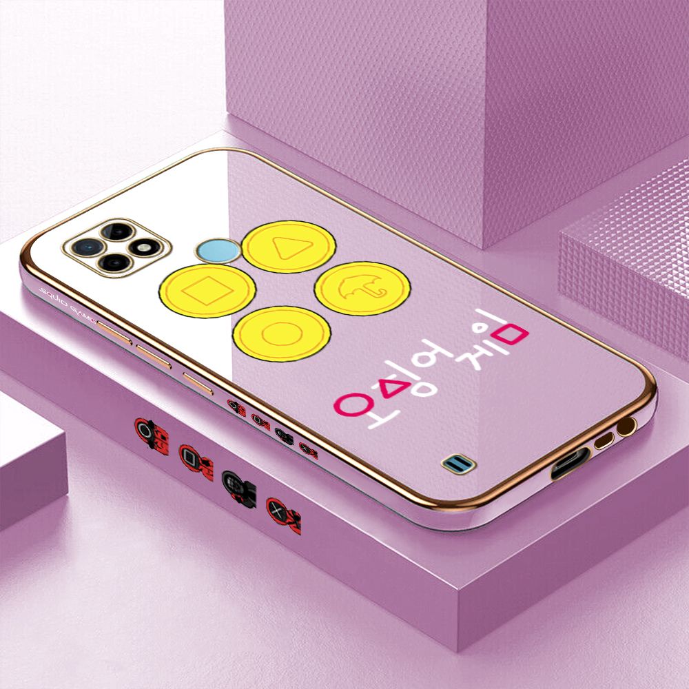 Luxury 6D Plating Case for Realme C21Y Popular Games Side Pattern Back Cover Soft Silicone Square Phone Cases + Free Lanyard