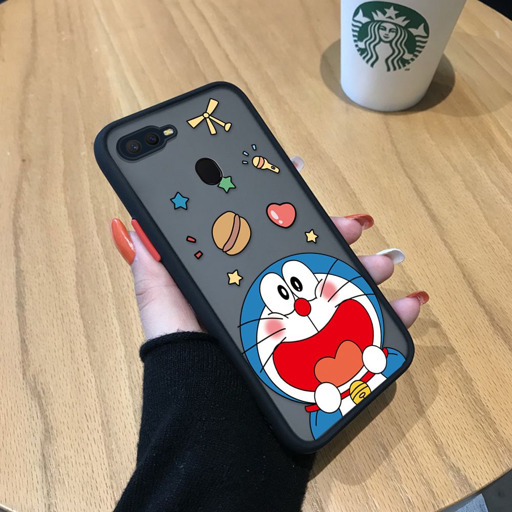 UCUC for OPPO A12S / A12 / A7 / A5S Back Cover Laugh Doraemon Frosted Transparent Hard Phone Case Thin Shockproof Full Cover Camera Protect Case