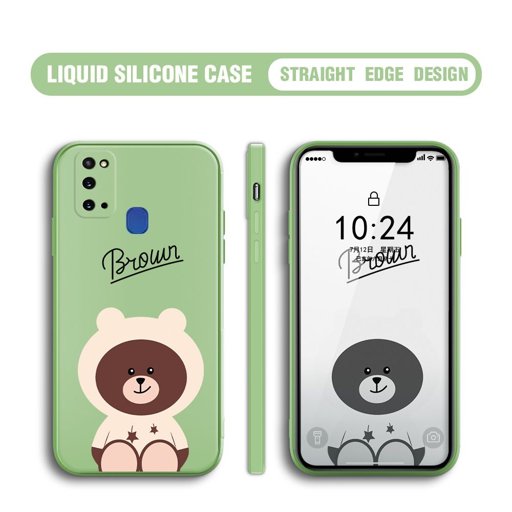 BILI for Samsung Galaxy Galaxy M31 Back Cover Brown Bear Multicolor Liquid Silicone Phone Case Soft Square Lens Protection Phone Cases
