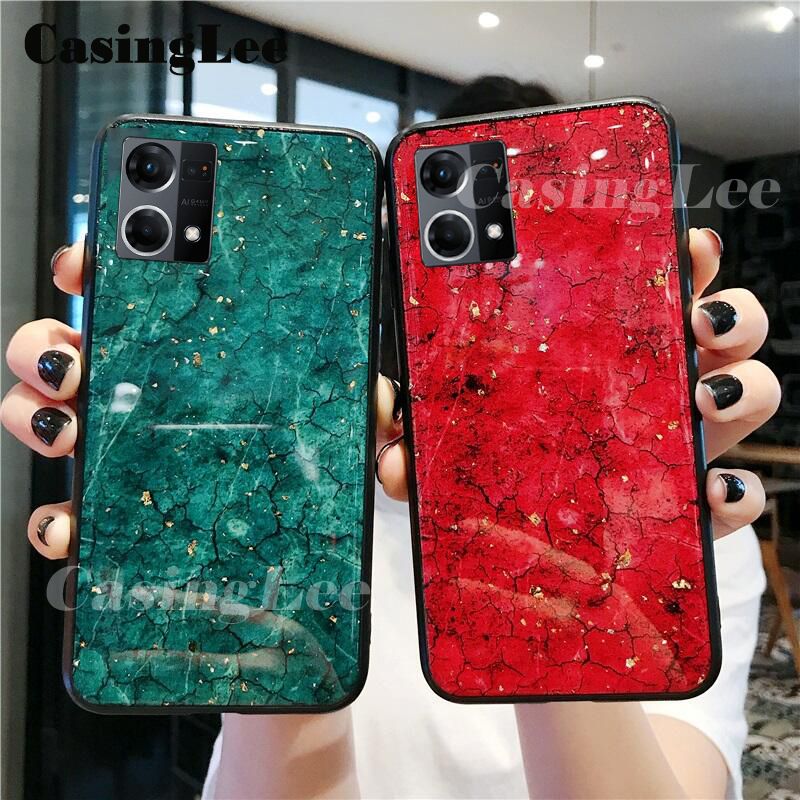 CasingLee For OPPO F21 Pro Case Luxury Emerald marble Fashion Female Lady Rhinestone back cover Casing hp For OPPO Reno7 4G Phone cases