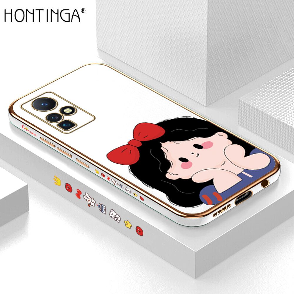 Hontinga for Infinix Zero X / Zero X Pro Back Cover + Free Lanyard Luxury 6D Plating Cartoon Bow Girl Side Pattern Case Soft Silicone Square Phone Cases