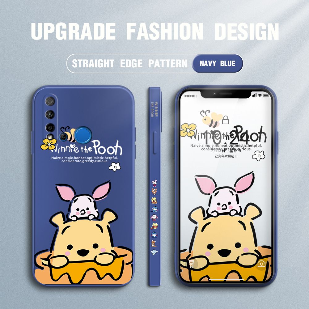 Jizetin for Huawei Nova 5i Case Side Design Phone Cover Lovely Cartoon Pooh Bear Cover Square Edge Pattern Liquid Silicone Trend Case