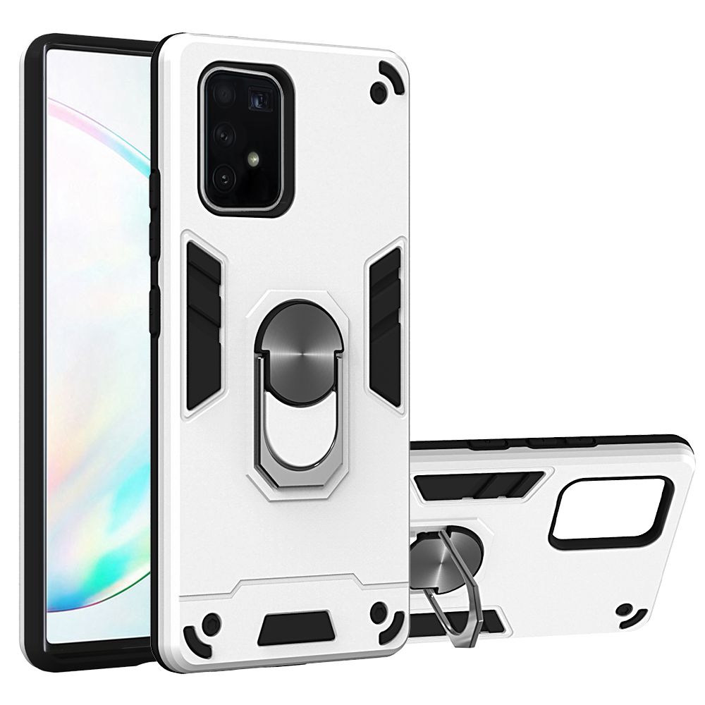 For Samsung Galaxy A91 Double-layer Warframe Series with 360 Degree Rotating Ring Ruggedized Shock Protective Case