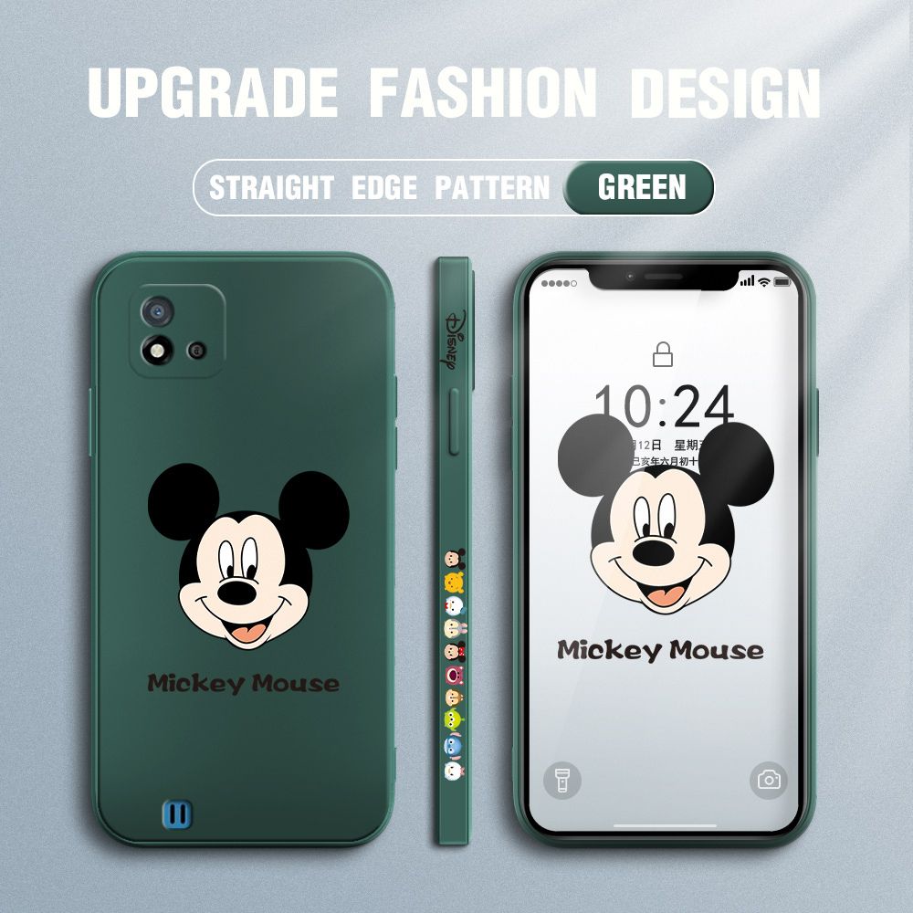 Jizetin for Realme C20 Case Creative Cartoon Mouse Avatar Side Design Phone Case Square Edge Pattern Liquid Silicone Cases Full Cover Camera Shockproof Protective Case
