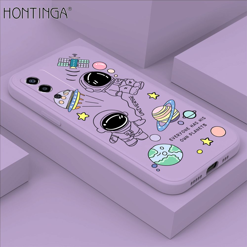 Hontinga for OPPO A55 Back Cover Earth Planet Astronaut Cases Square Edge Liquid Silicone Phone Case