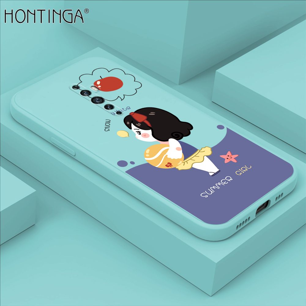 Hontinga for OPPO Reno 2 Case Cute Cartoon Girl Phone Case Phone Case Soft Square Edge Silicone Cases Full Lens Cover Shockproof Protection Cover