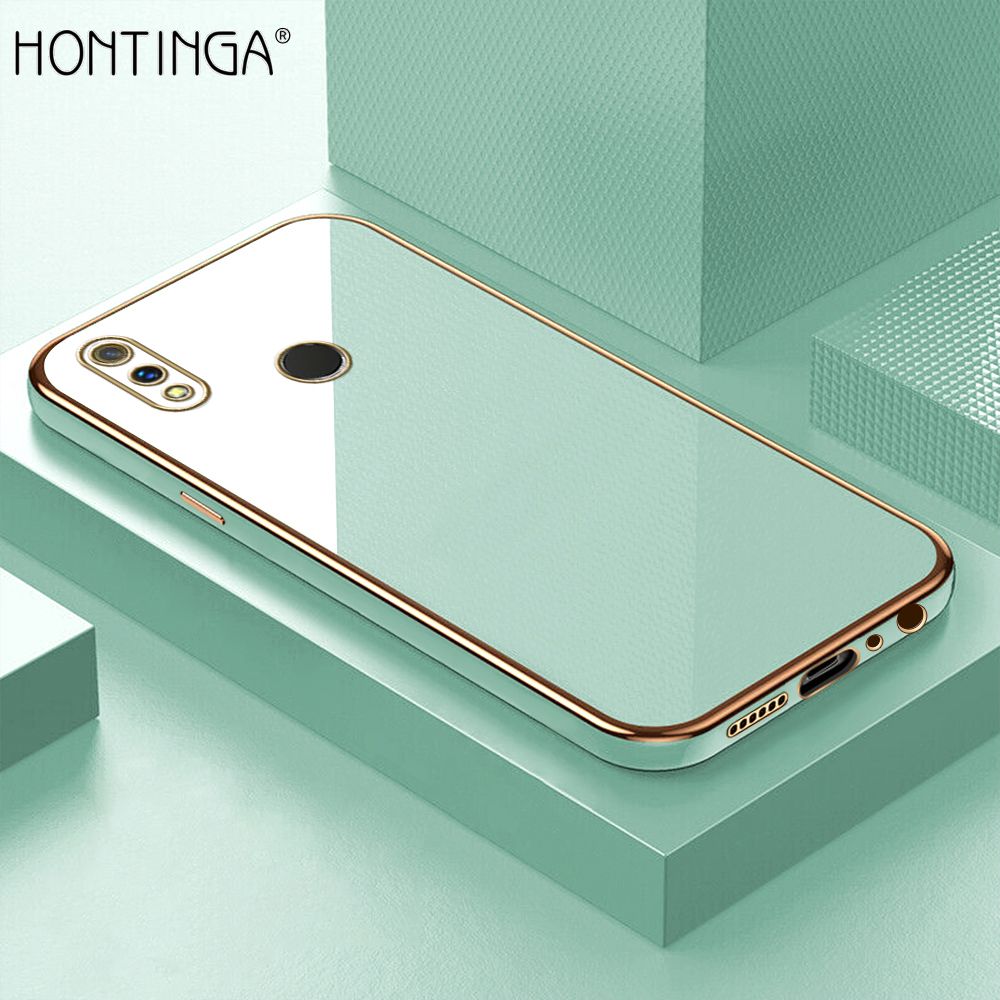 Hontinga for Realme 3 Pro Back Cover Luxury 6D Plating Frame Shiny Bling Case Soft Silicone Square Phone Cases