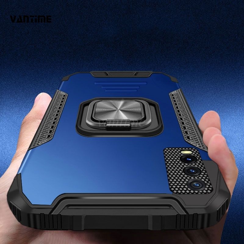 Vantime for Vivo Y12A / Vivo Y20 / Vivo Y12S / Vivo Y20G Case Camera Protect Metal ring finger stand holder Matte Back Cover