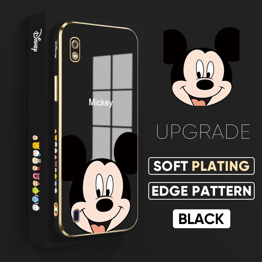 Jizetin (Free Lanyard) Samsung Galaxy A10 Back Cover Cartoon Mouse Luxury 6D Plating Case Side Pattern Soft Silicone Square Mobile Phone Cases