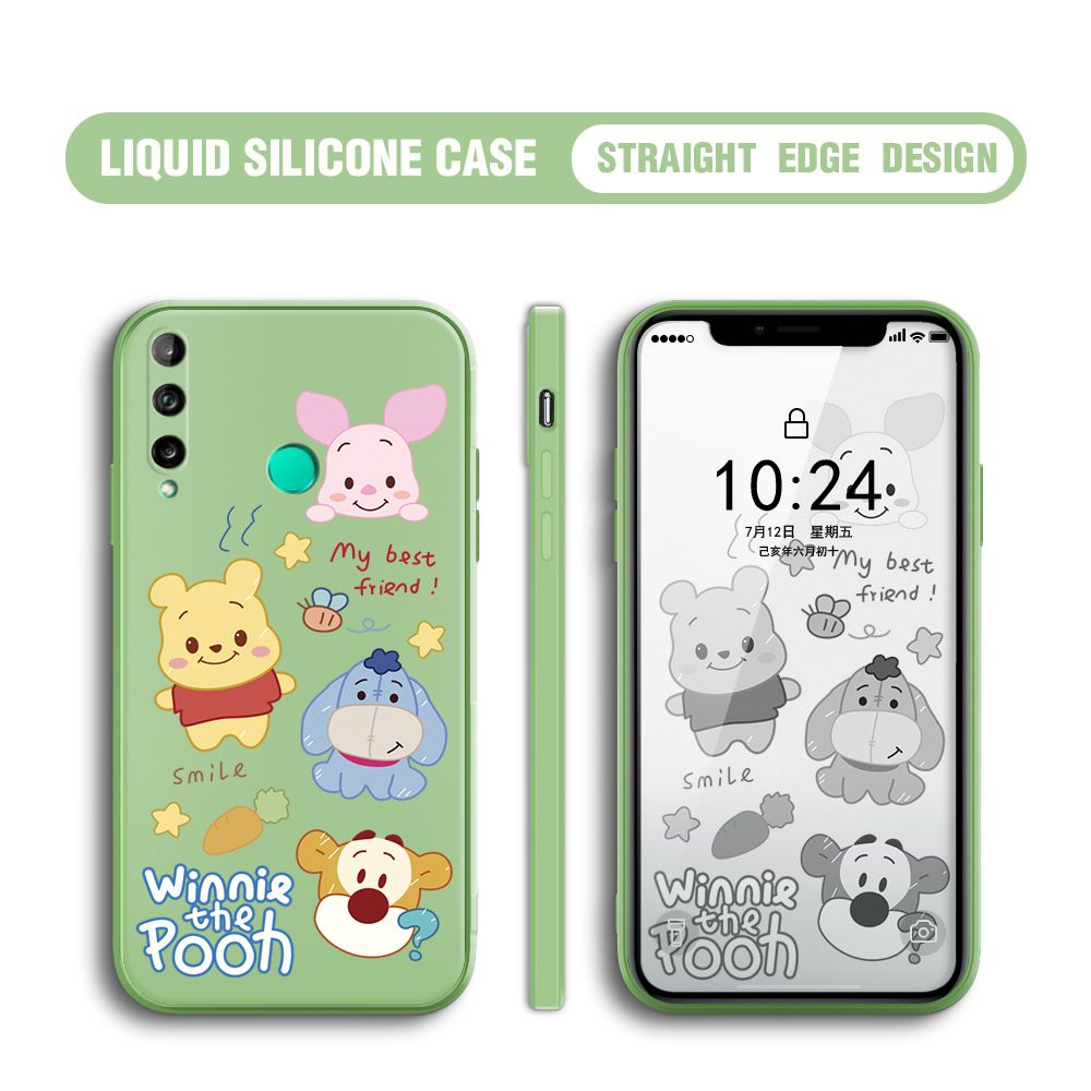 BILI for Huawei Y7P / P40 Lite E Back Cover Cute Winne Friends Multicolor Liquid Silicone Phone Case Soft Square Lens Protection Phone Cases