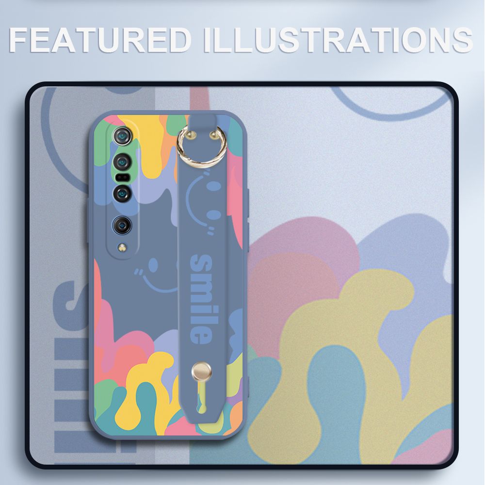 UCUC for Xiaomi Mi 10 Pro Wrist Strap Case INS Style Soft Candy Color Splash Ink Cover Ultra Thin Anti Fall Liquid Silicone Phone Case