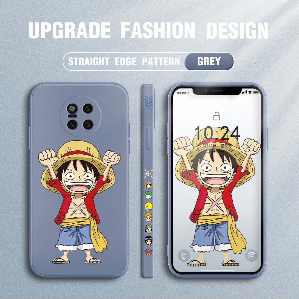 Jizetin for Huawei Mate 20 Pro Case Anime One-Piece Monkey D. Luffy Anime Side Design Phone Case Square Edge Pattern Liquid Silicone Cases Full Cover Camera Shockproof Protective Case