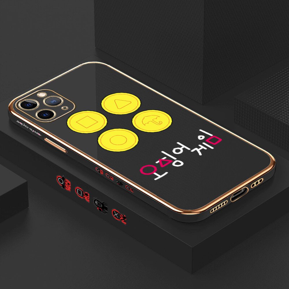 Luxury 6D Plating Soft Casing Silicone Square Frame Phone Case For iPhone 11 Pro Case Shiny Bling Back Cover Popular Game Patterns Square Edge Pattern Design Soft Case + Free Lanyard